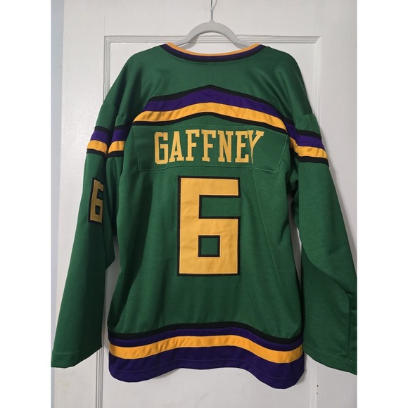Mighty Ducks Gaffney #6 Hockey Jersey Stitched Green Long Sleeve Mens L - Picture 2 of 4